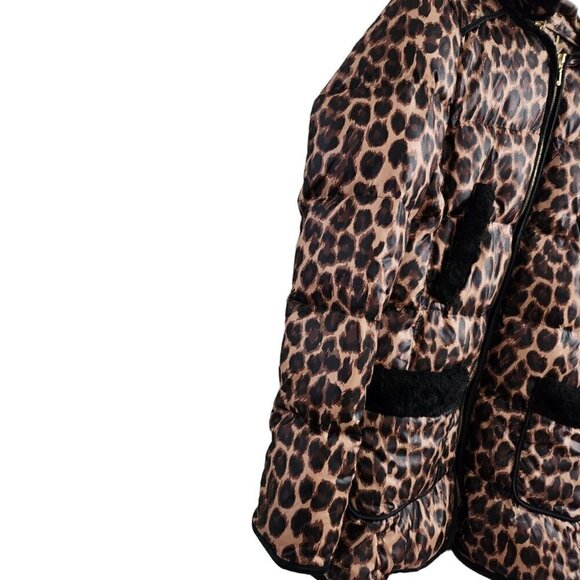 Juicy Couture Womens Puffer Coat Jacket Small Brown Cheetah Leopard Fur Hooded - Picture 5 of 16